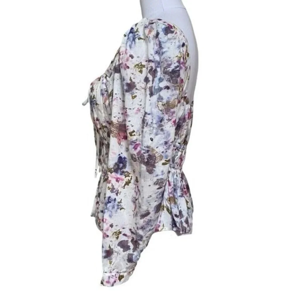 J. Crew x Flora Obscura Blouse Cinched-waist Top in Kaleidoscope Floral NWT